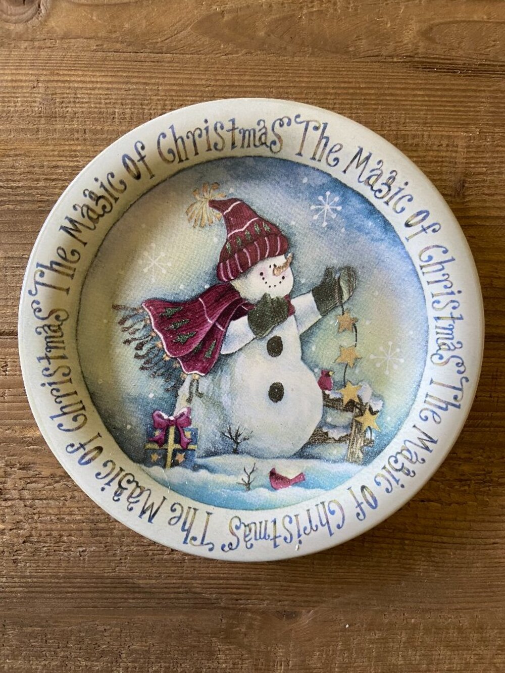 vintage christmas snowman plate, the magic of christmas plate